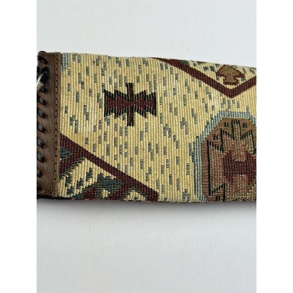 Handmade Brown‎ Leather Tooled Wallet Fabric Aztec print - Picture 3 of 5